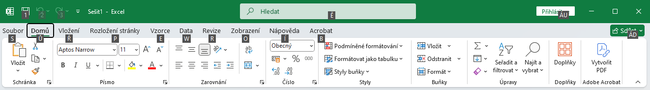 Pás kariet po stlačení klávesy Alt - Microsoft Excel pre pokročilých - Microsoft Excel pre pokročilých