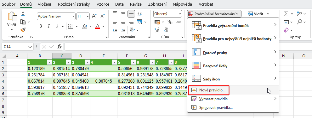 Ponuka Nové pravidlo v Exceli - Microsoft Excel pre pokročilých - Microsoft Excel pre pokročilých