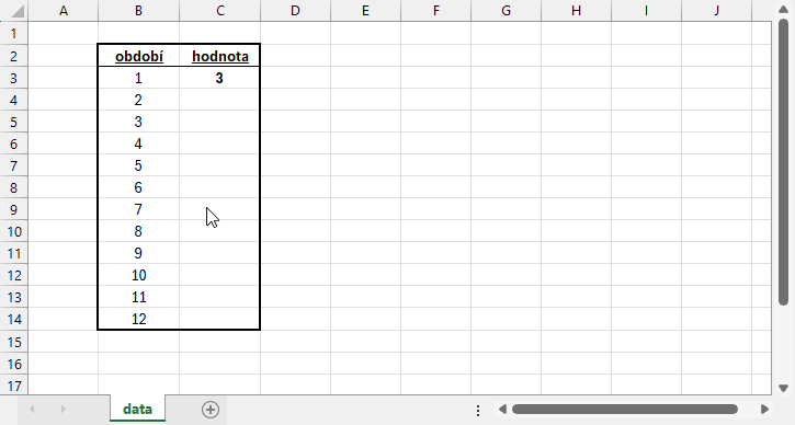 Roztiahnutie iba vzorca pomocou fill handle - Microsoft Excel pre pokročilých - Microsoft Excel pre pokročilých