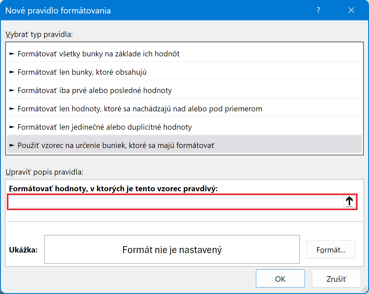 Dialógové okno Nové pravidlo formátovania - Microsoft Excel pre pokročilých