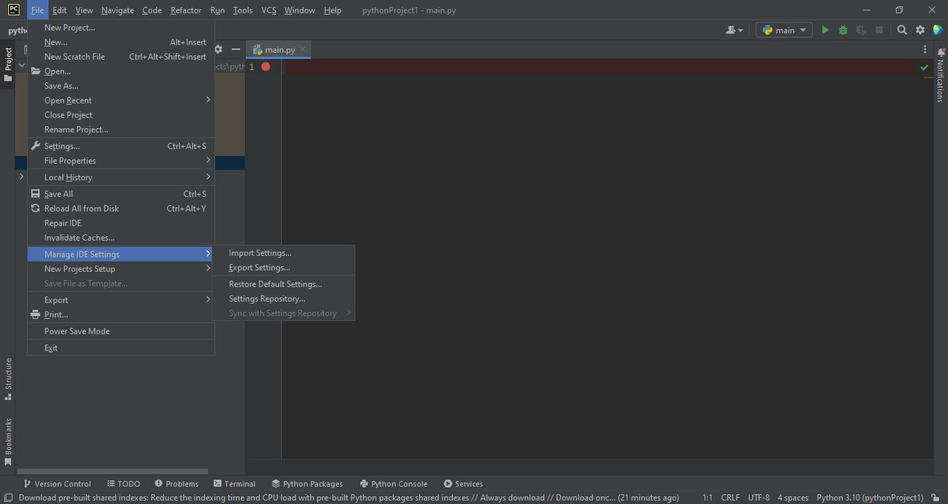 settings2 - PyCharm - Pokročilá práca