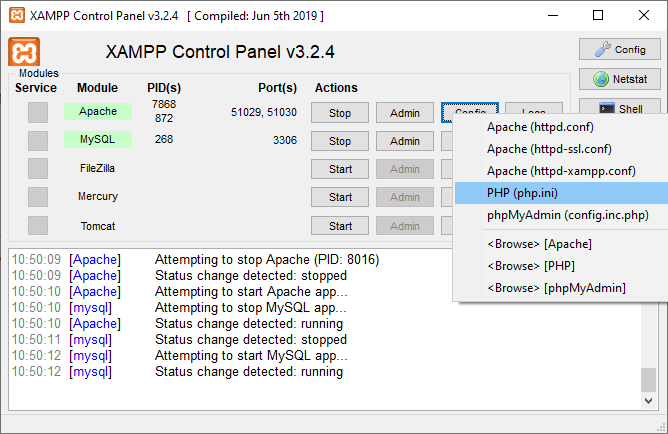 Nastavenie php.ini v XAMPP - MySQL databázy krok za krokom