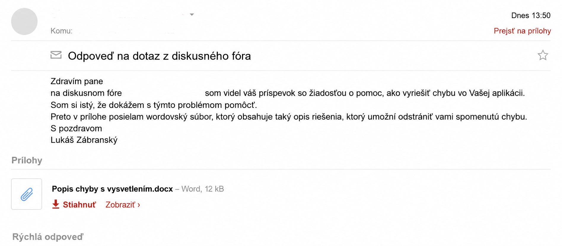 Podozrivý e-mail so škodlivou prílohou