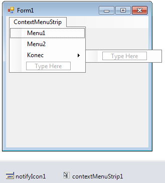 Context menu u tray ikony v C# .NET - Okenné aplikácie v C # .NET vo Windows Forms