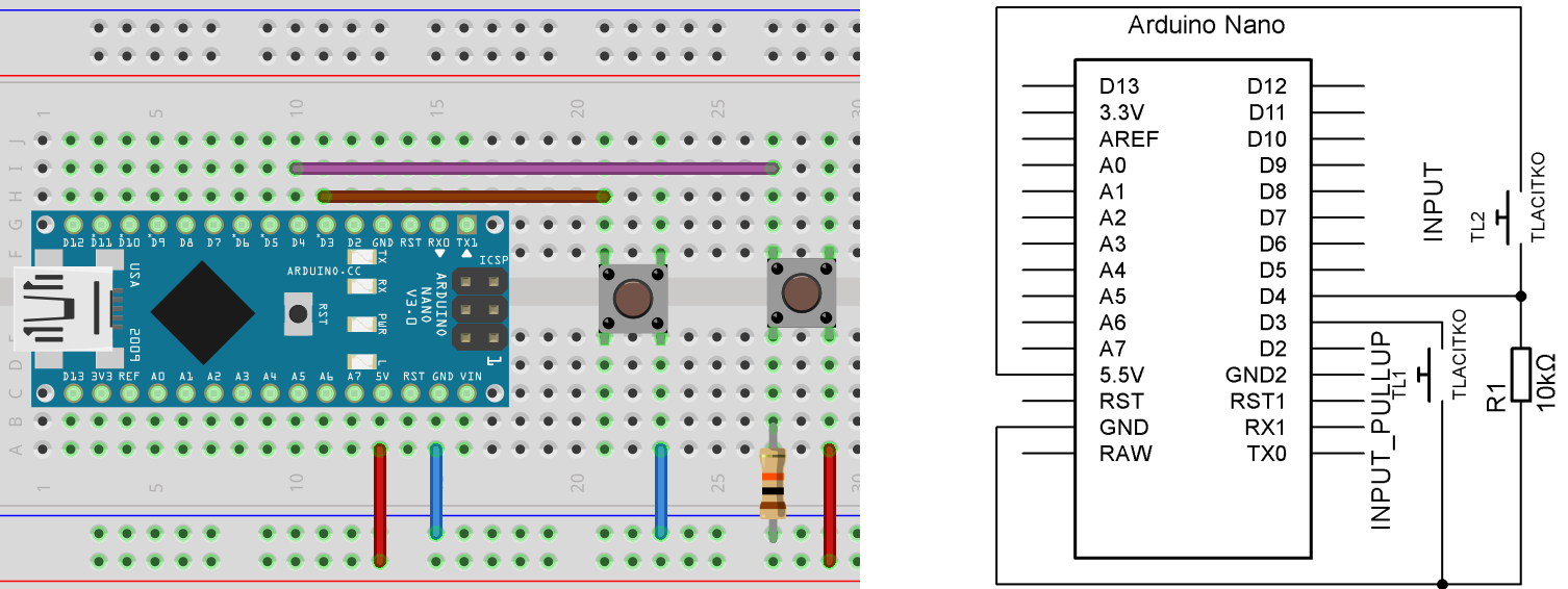 Arduino pull-up and pull-down rezistory a tlačidlo - Arduino