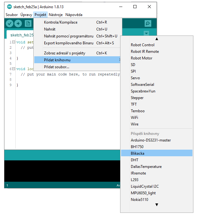 Importované Knižnica v Arduino IDE - Arduino