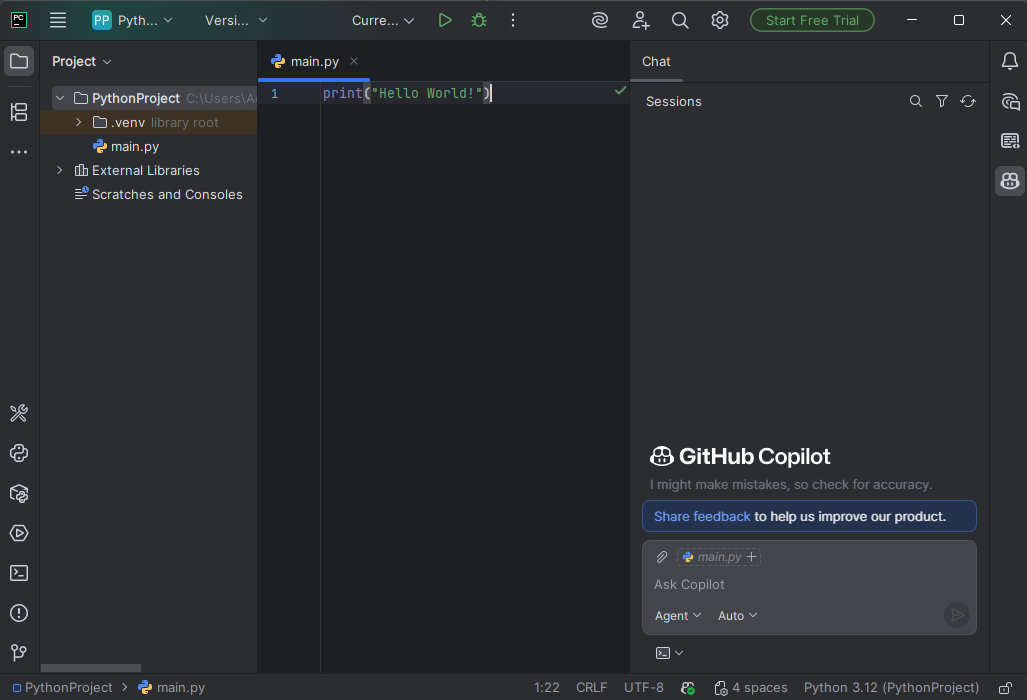 Copilot chat v PyCharme - Základné konštrukcie jazyka Python