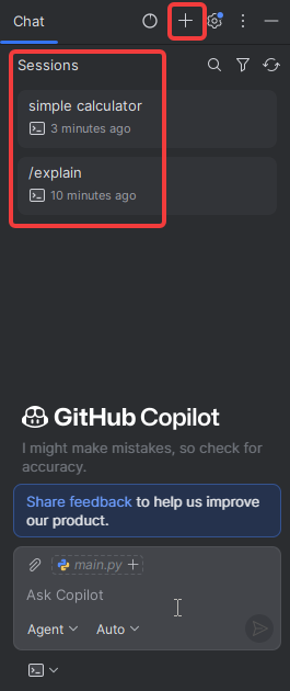 História konverzácií a vytvorenie nového chatu v GitHub Copilote - Základné konštrukcie jazyka Python