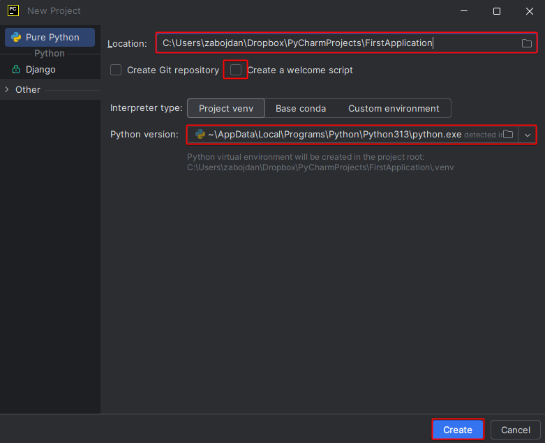 Vytvorenie projektu - Základné konštrukcie jazyka Python