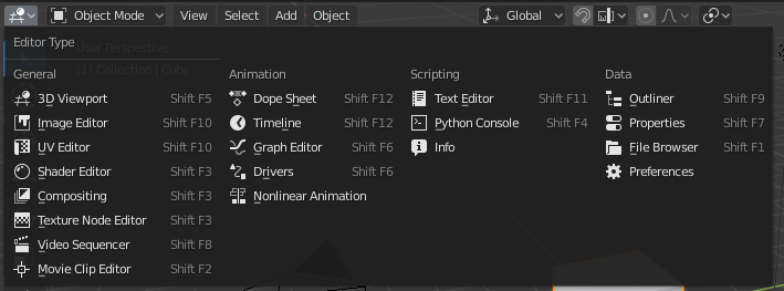Typy editorov v Blender - Blender