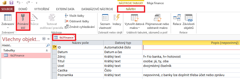 Osobné financie v MS Access