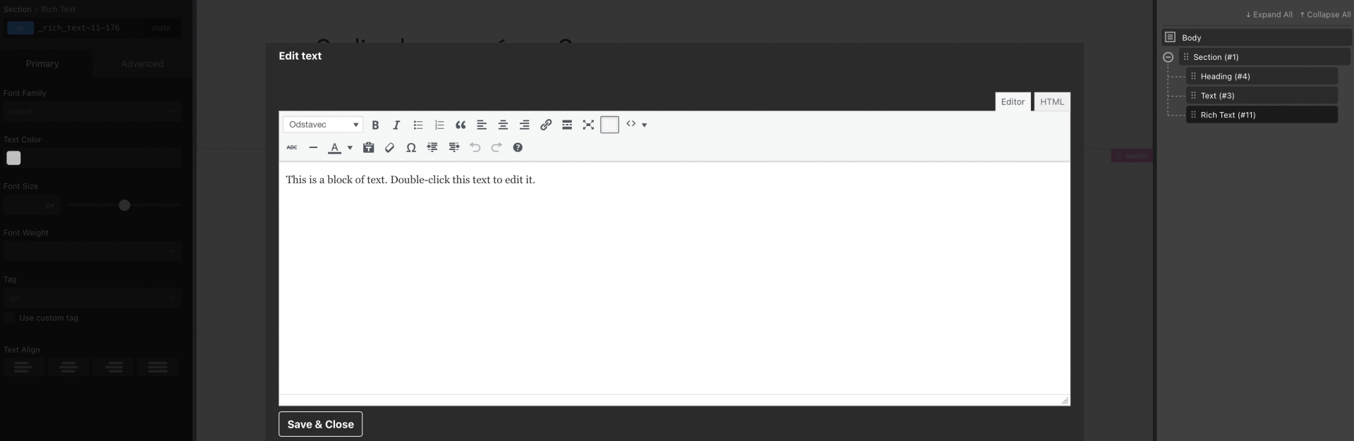 rich text - Oxygen Builder