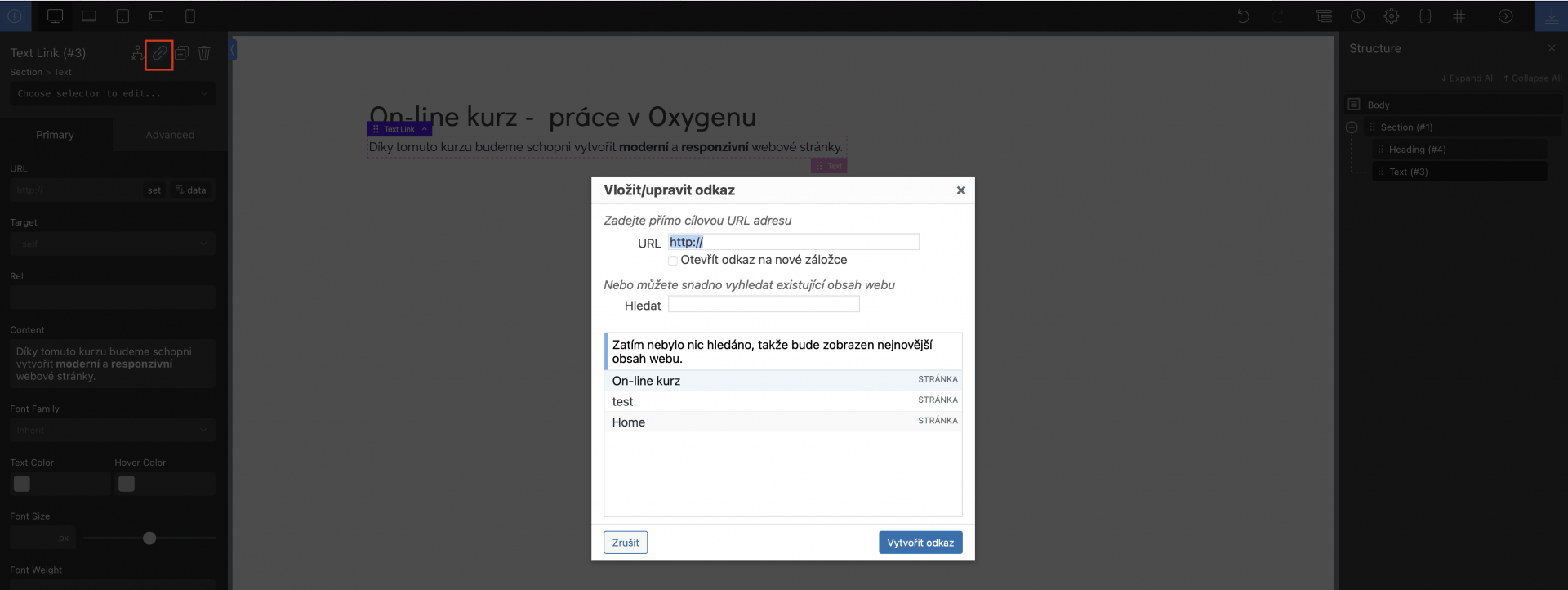 hypertextový odkaz - Oxygen Builder