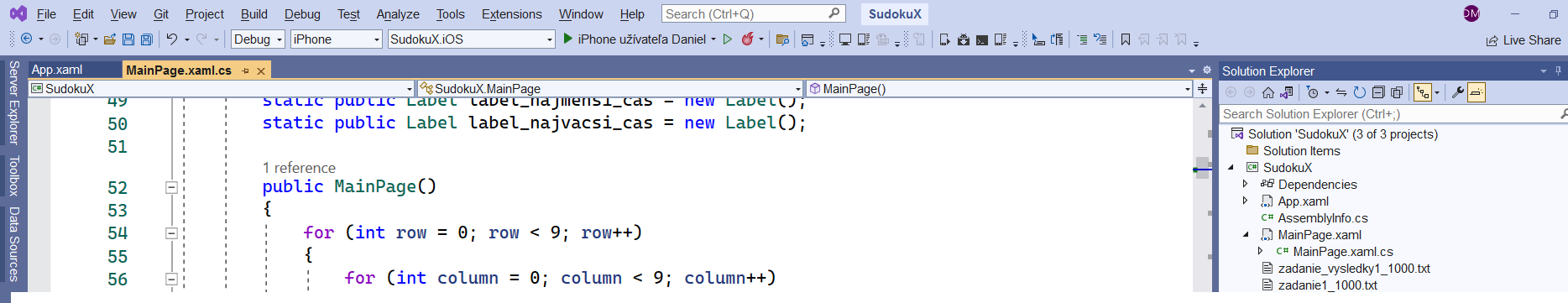 Ladenie iOS - Xamarin aplikácie Sudoku v C# .NET