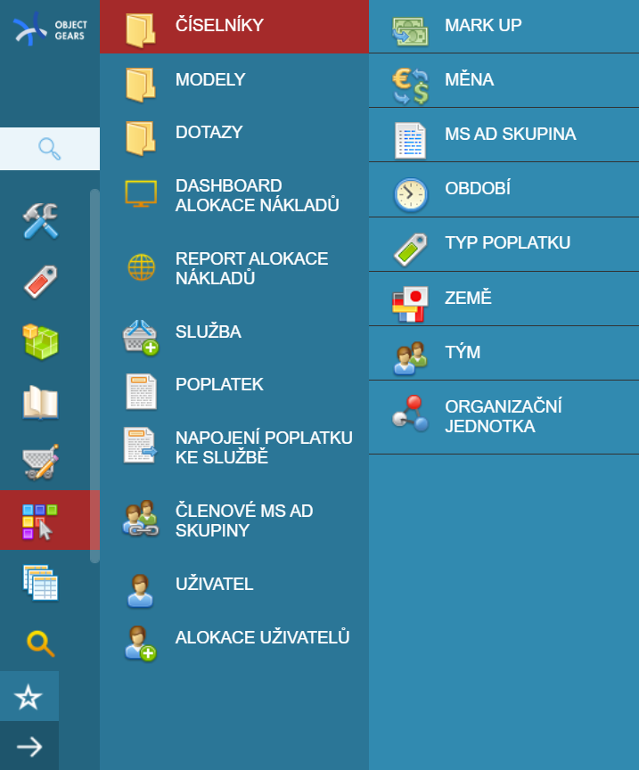 menu Číselníky - Konfiguračnej databázy (CMDB)