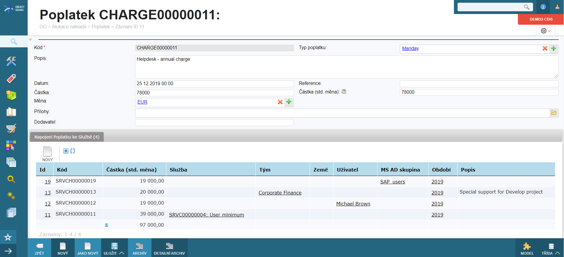Príklad rozúčtovania poplatku - Konfiguračnej databázy (CMDB)