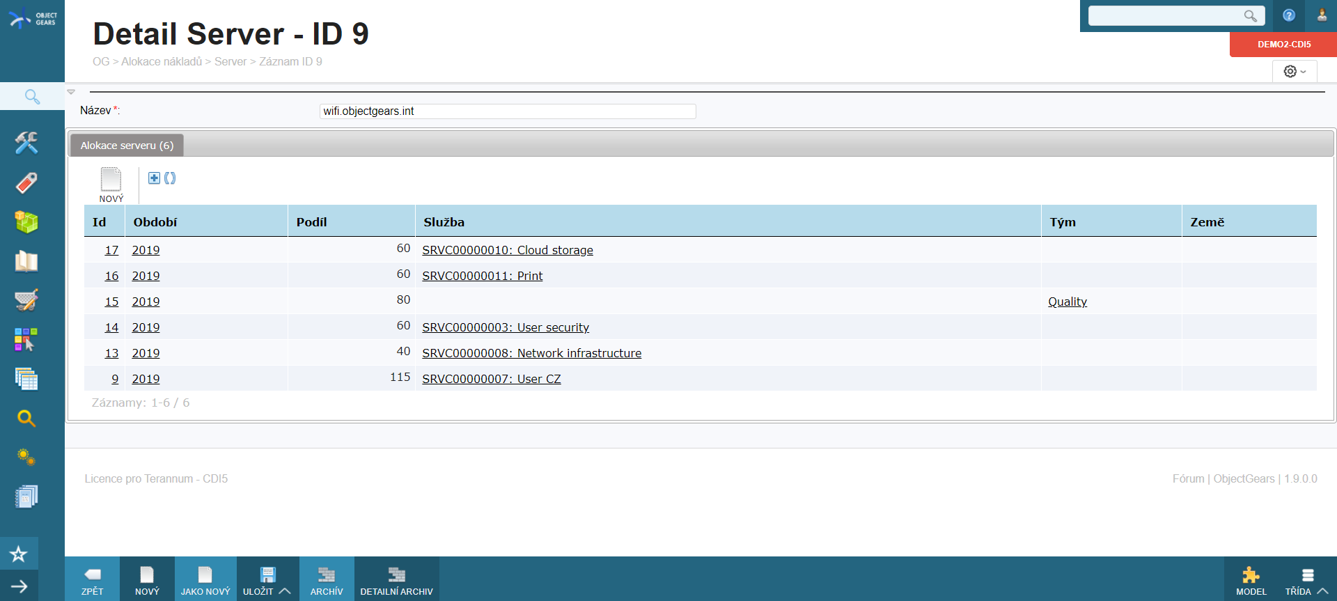 rozúčtovanie servera - Konfiguračnej databázy (CMDB)