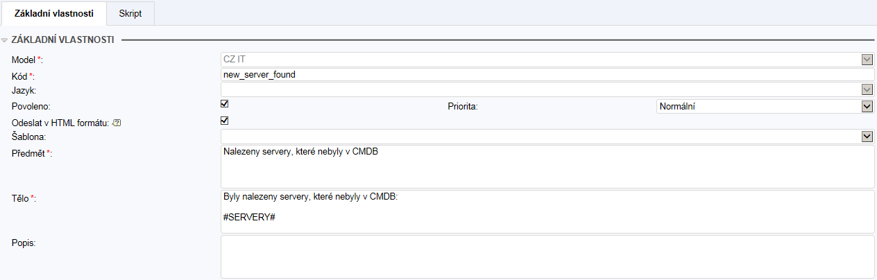 notifikácia - Konfiguračnej databázy (CMDB)