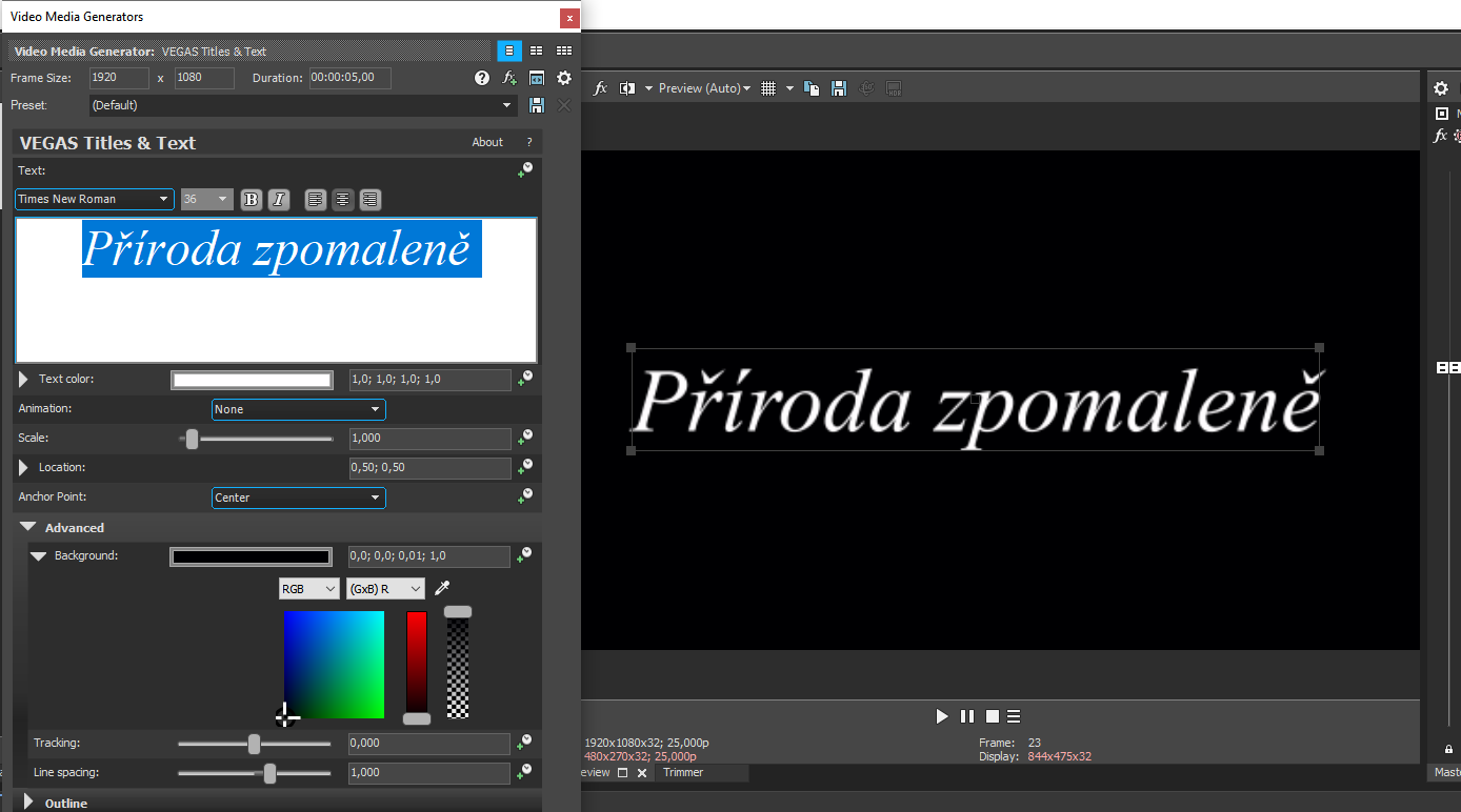 VzorText - Úprava videa vo Vegas