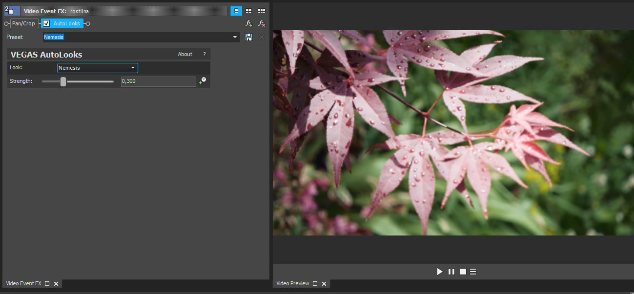 ParametryEfektu - Úprava videa vo Vegas