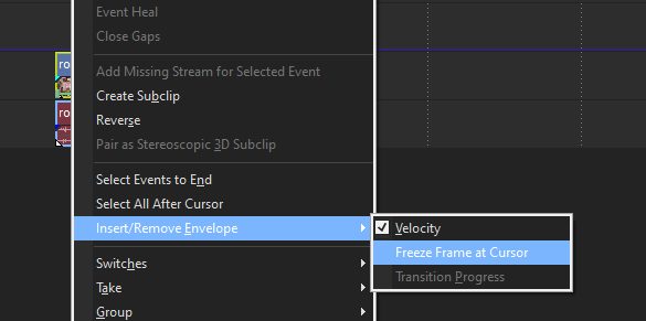 freeze - Úprava videa vo Vegas