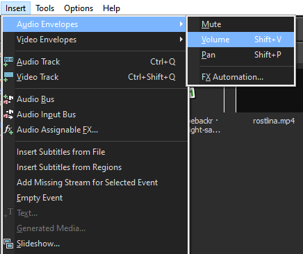 InsertEnvelopeAudio - Úprava videa vo Vegas