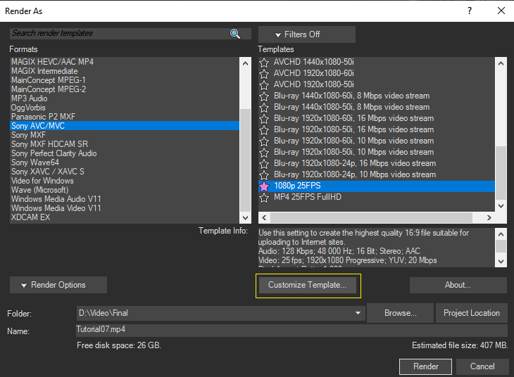 CustomizeTemplate - Úprava videa vo Vegas