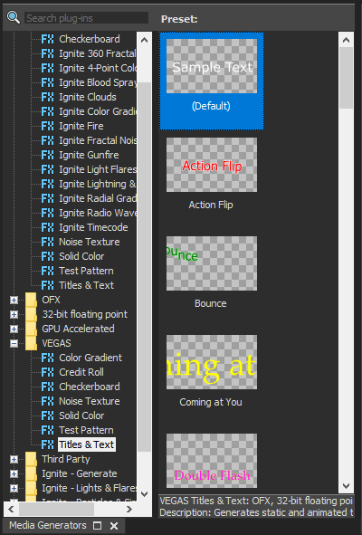 sampleText - Úprava videa vo Vegas