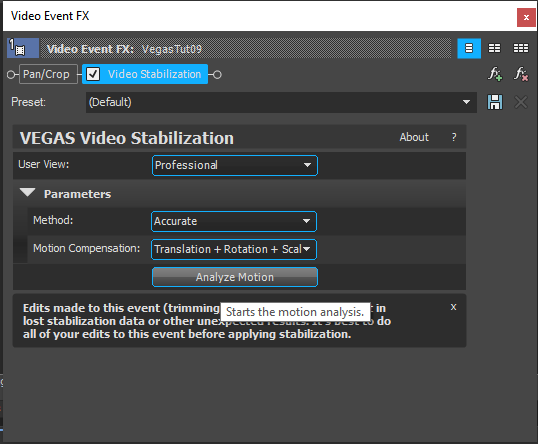 Parametry2 - Úprava videa vo Vegas