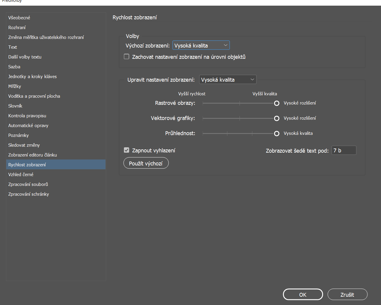 Nastavenie výkonu GPU - Adobe InDesign