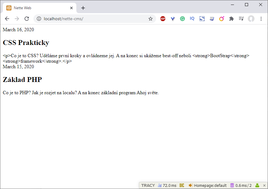 Načítané články z databázy - Jednoduchý redakčný systém v Nette