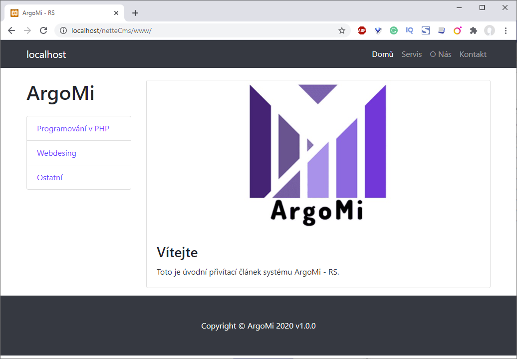 Pohľad na frontendovou časť aplikácie - Jednoduchý redakčný systém v Nette