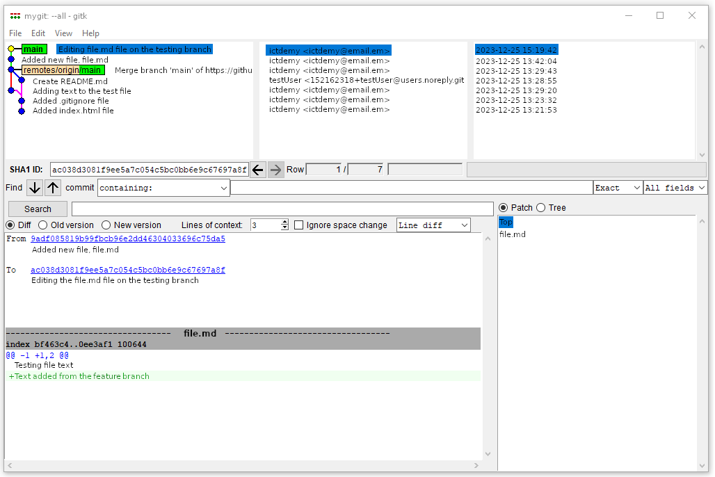 Porovnanie dvoch commitov - Git