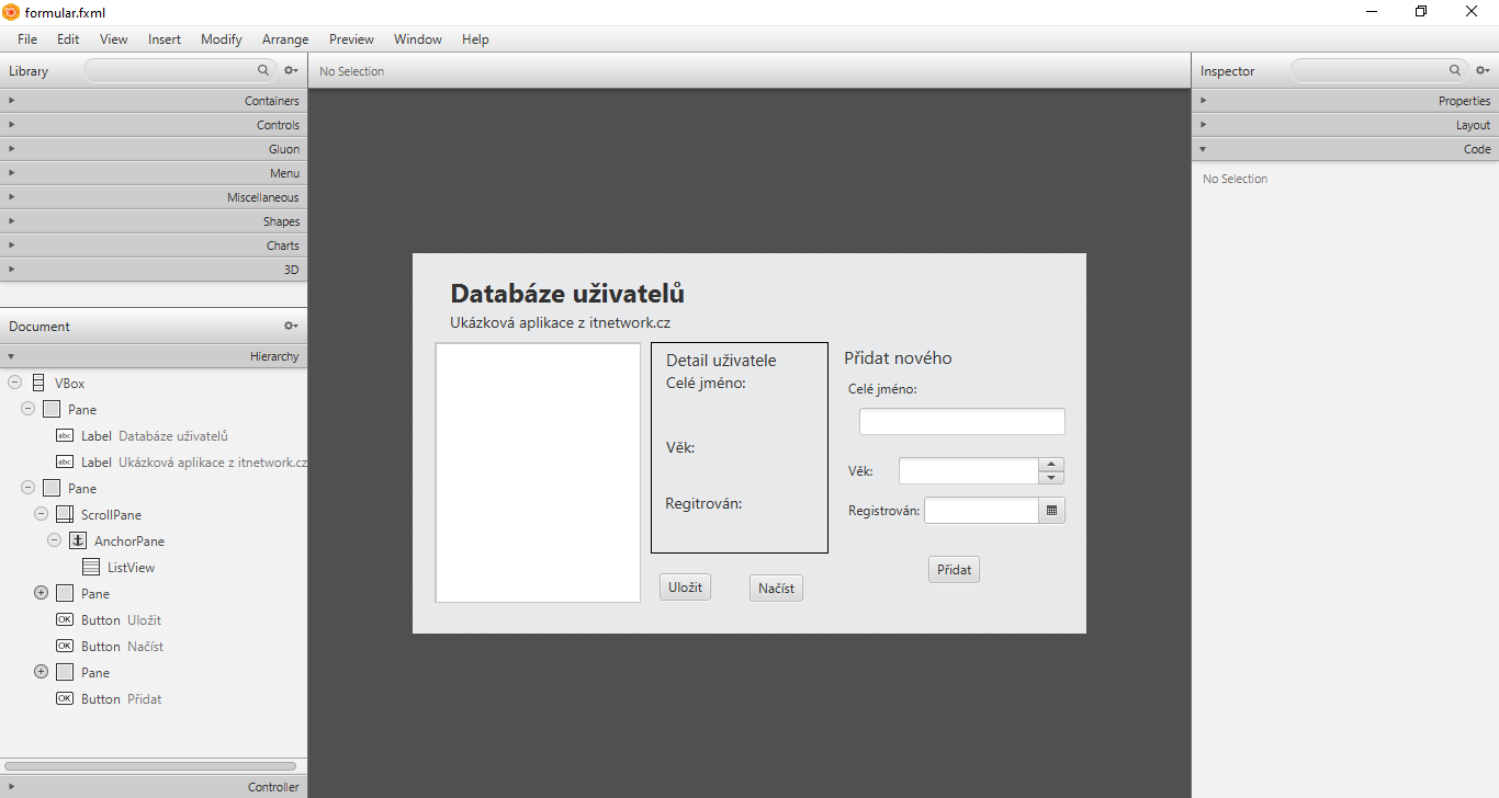 Ukážka konečnej podoby formulára - Súbory a práce s nimi v Kotlin