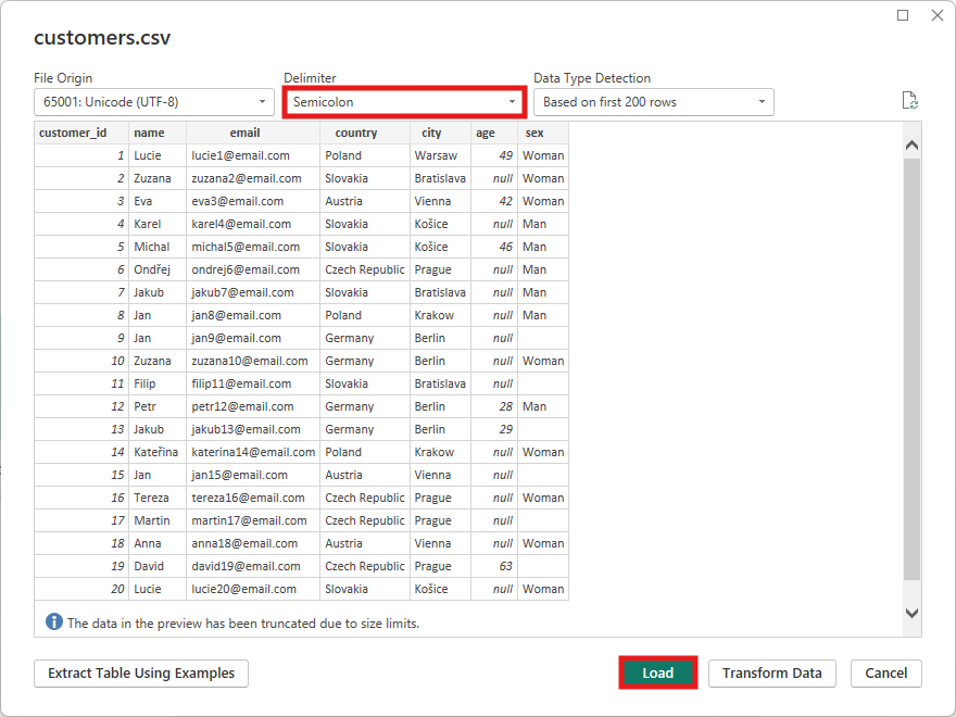 Výber oddeľovača CSV súboru - Dátová analýza s Power BI