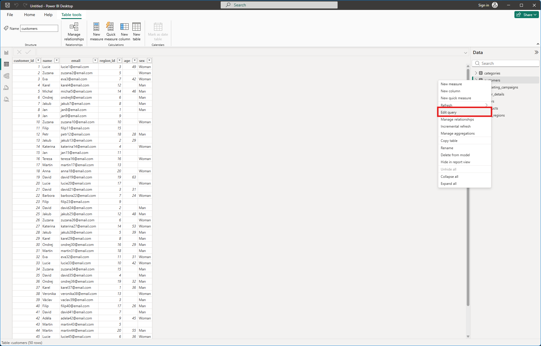 Ponuka zobrazenia v editore Power Query - Dátová analýza s Power BI