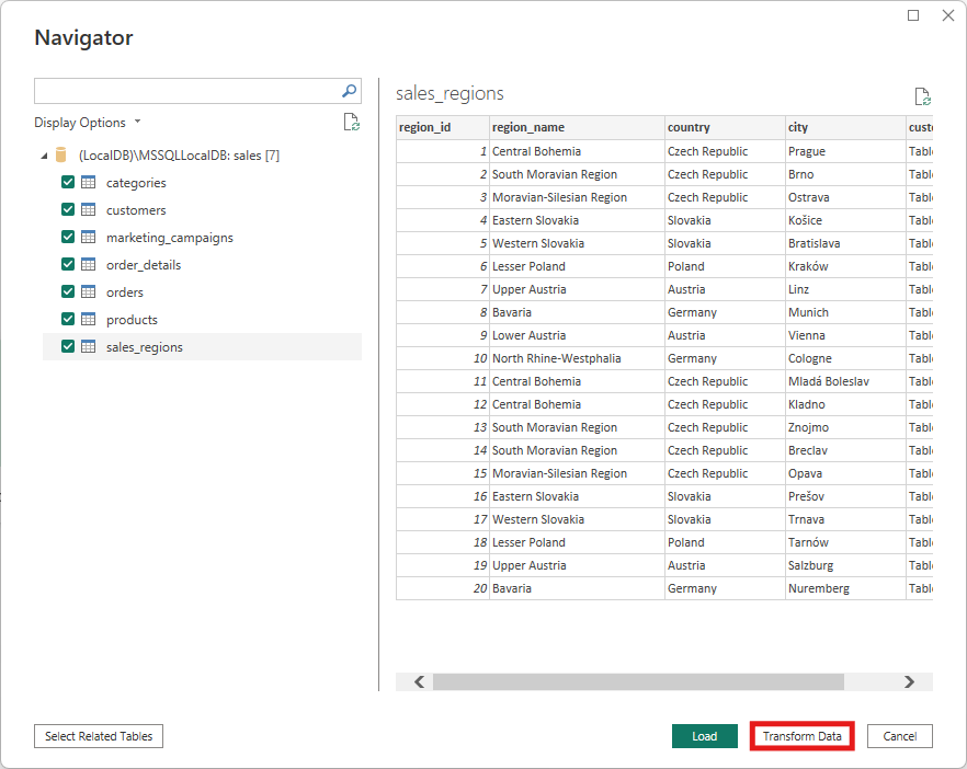 Voľba Transformovať dáta na otvorenie Power Query - Dátová analýza s Power BI