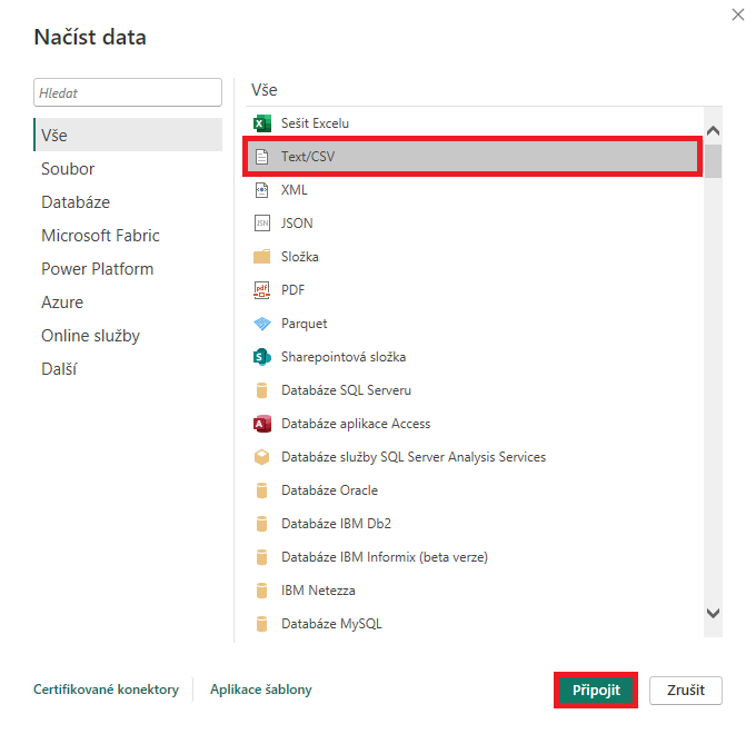 Výber dátového zdroja CSV - Dátová analýza s Power BI - Dátová analýza s Power BI
