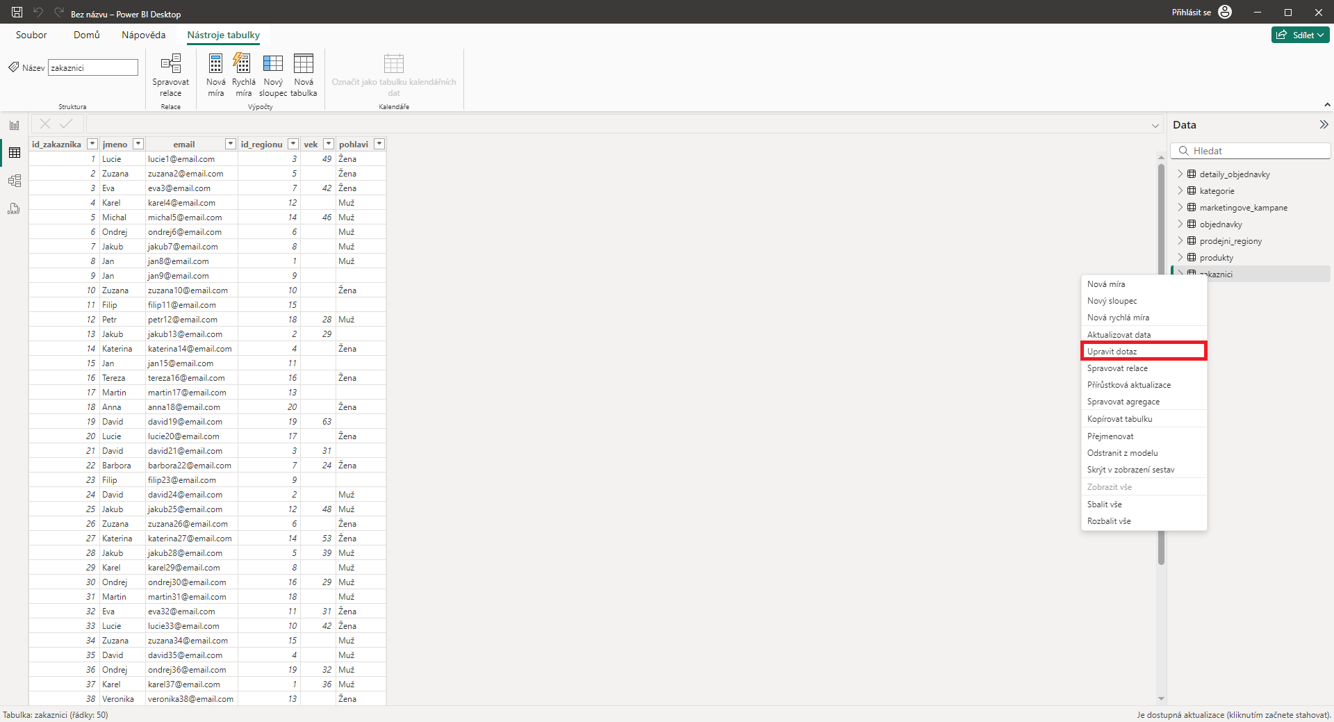 Ponuka zobrazenia v editore Power Query - Dátová analýza s Power BI - Dátová analýza s Power BI