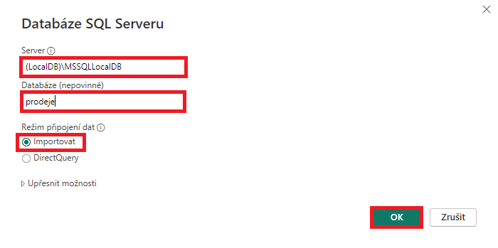 Výber servera a databázy - Dátová analýza s Power BI - Dátová analýza s Power BI