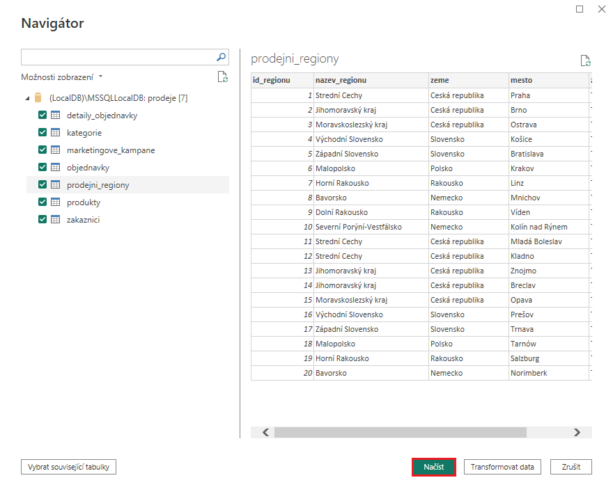 Výber SQL tabuliek - Dátová analýza s Power BI - Dátová analýza s Power BI