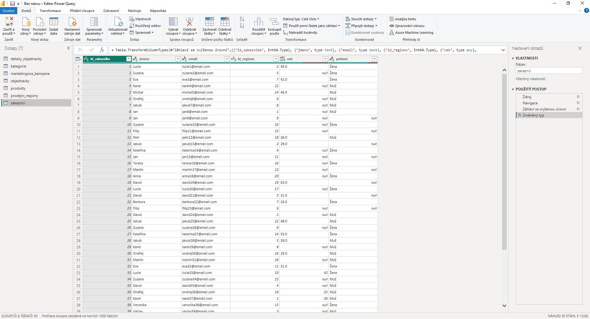 Zobrazenie editora Power Query - Dátová analýza s Power BI - Dátová analýza s Power BI
