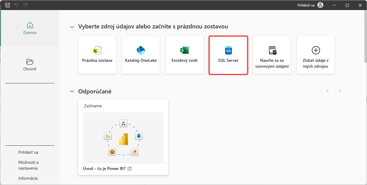 Výber SQL zdroja - Dátová analýza s Power BI
