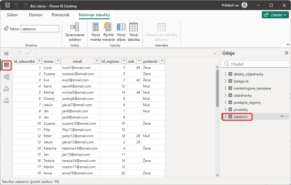 Zobrazenie importu v Power BI - Dátová analýza s Power BI