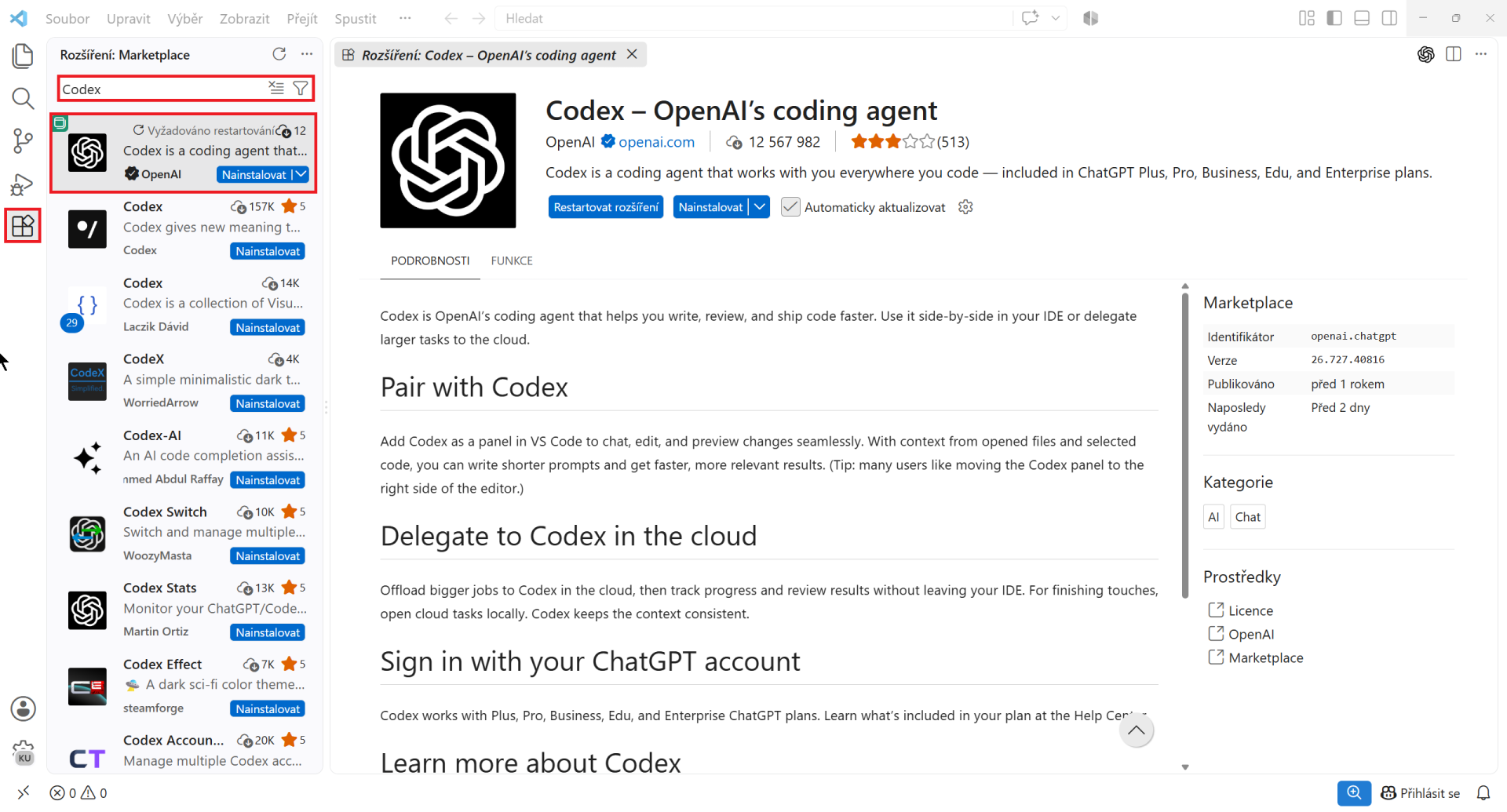Rozšírenie Codex vo VS Code - Vibe coding a agentic coding - Vývoj aplikácií s AI - Vibe coding a agentic coding - Vývoj aplikácií s AI