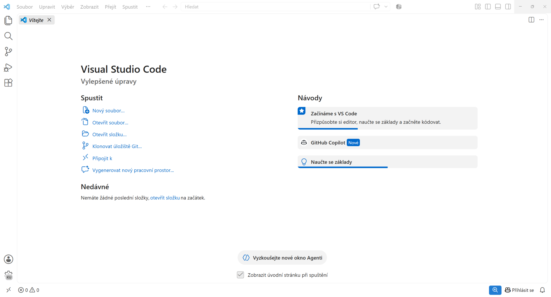 Hlavné okno VS Code - Vibe coding a agentic coding - Vývoj aplikácií s AI - Vibe coding a agentic coding - Vývoj aplikácií s AI