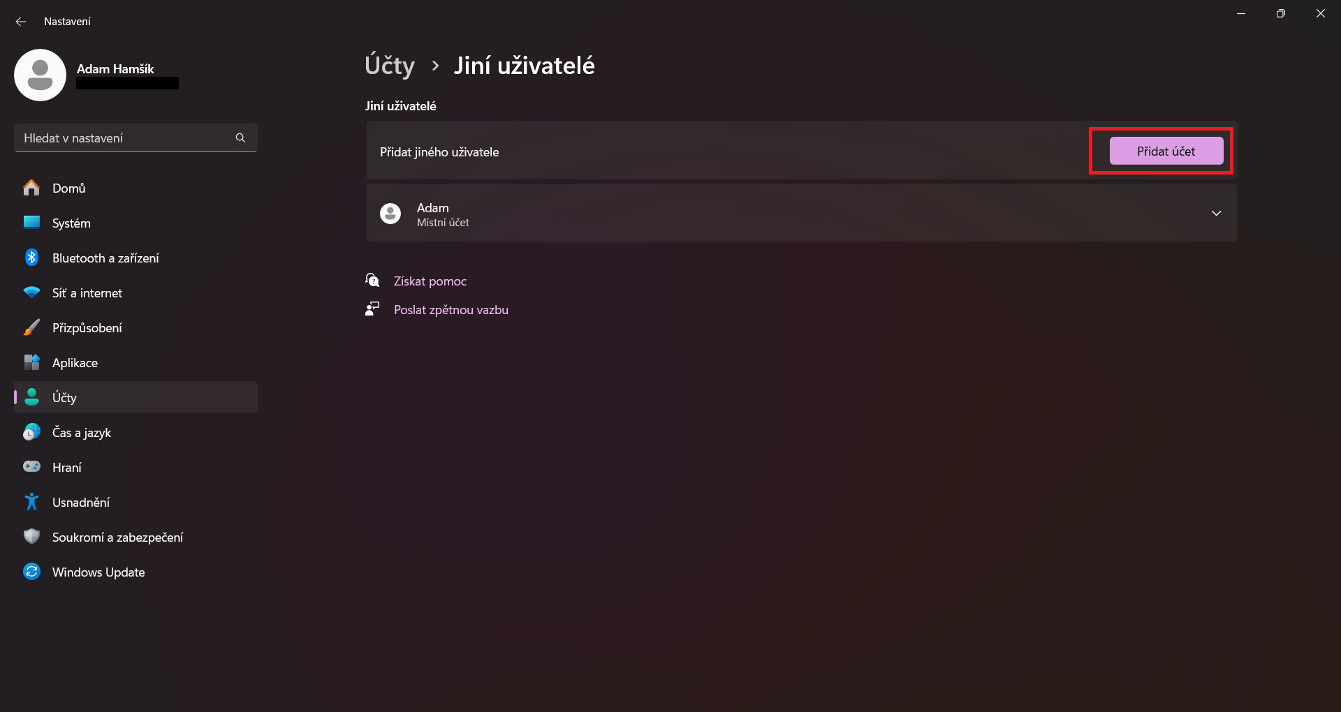 Pridať účet - Základné ovládanie PC - Základné ovládanie PC