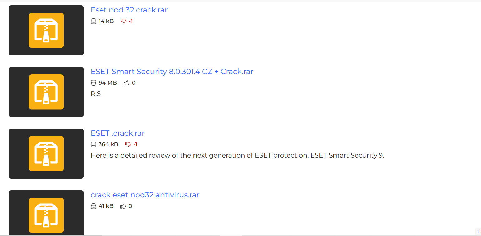 Ukážka crack súborov na stiahnutie - Kybernetická bezpečnosť