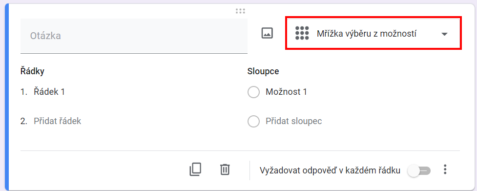 Mriežka výberu z možností - Základy - Google Formuláre (Forms)