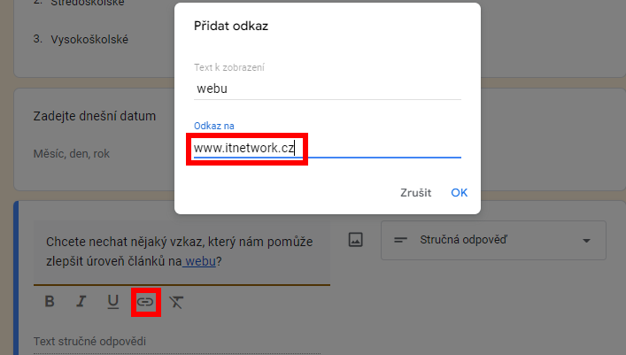 Odkaz na web - Základy - Google Formuláre (Forms)